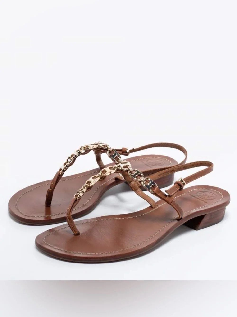 Tory Burch Gemini Link T-Strap Sandals | Cognac Brown